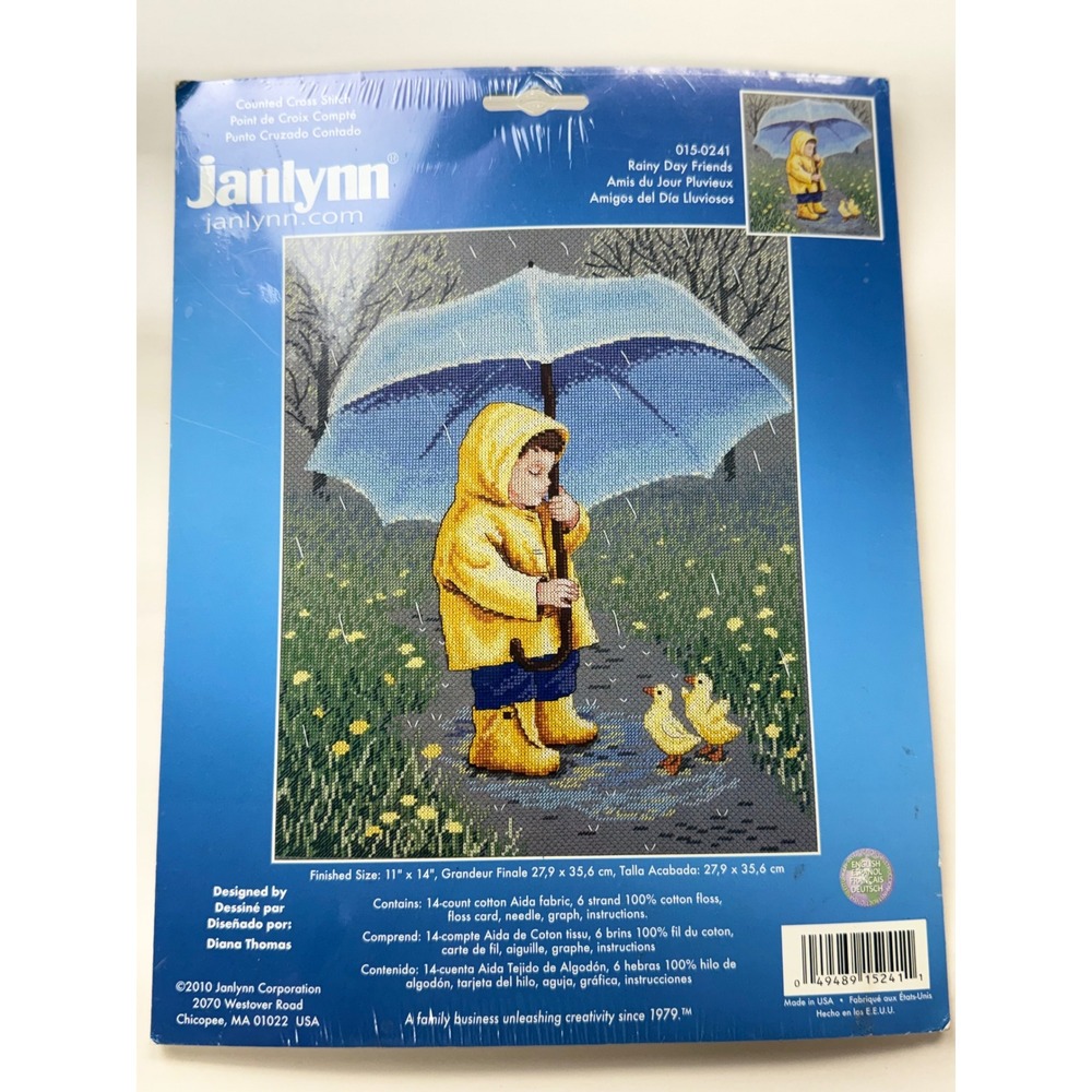 Vintage Janlynn Counted Cross Stitch Kit Rainy Day Friends USA New
